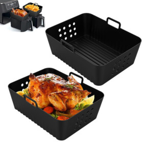 NAROSEBE 2 Pcs Moule Silicone Air Fryer sans BPA, Panier Silicone Air Fryer Rectangulaire, Moule pour Friteuse à Air 19*14*7cm, 