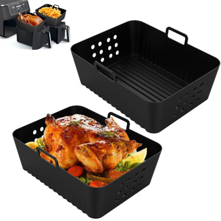 NAROSEBE 2 Pcs Moule Silicone Air Fryer sans BPA, Panier Silicone Air Fryer Rectangulaire, Moule pour Friteuse à Air 19*14*7cm, 