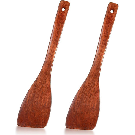 Spatule de cuisine en bois à long manche de 33 cm, 2 Spatules de cuisine en bois, ustensiles de cuisine en bois de haute qualité