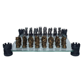 NEMESIS NOW LTD Kingdom of The Dragon - Jeu d'échecs avec Coins décorés de Tours 43cm