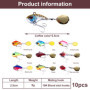 BYZESTY Lot de 10 leurres de pche - Jig Spinner - Spinnerbait - Tte en plomb - Pour truite, perche, brochet, sandre, poisson-cha
