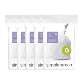 simplehuman Code G sacs poubelle sur mesure, 5 x paquet de 20 (100 sacs), plastique blanc