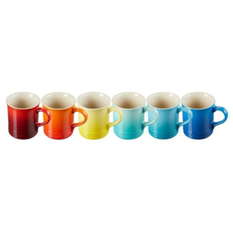 LE CREUSET Lot de 6 grandes tasses à cappuccino en grès, 400 ml, arc-en-ciel, 79296408429030
