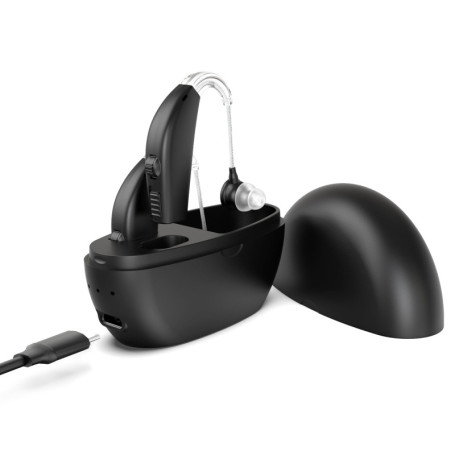 Appareil sonore numérique (paire de 2) d'amélioration personnelle, rechargeable avec une autonomie d'une journée, noir