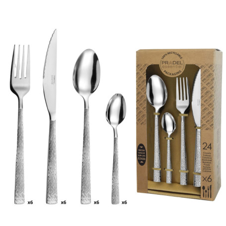 PRADEL ESSENTIEL - Ménagère 24 couverts de table pour 6 personnes - Silex - Acier inoxydable 18/0, Finition Standard - Inox