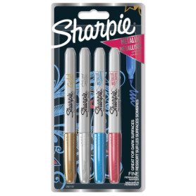 SHARPIE Marqueurs Métallisés Permanents Pointe Fine Assortiment de Couleurs Lot de 4