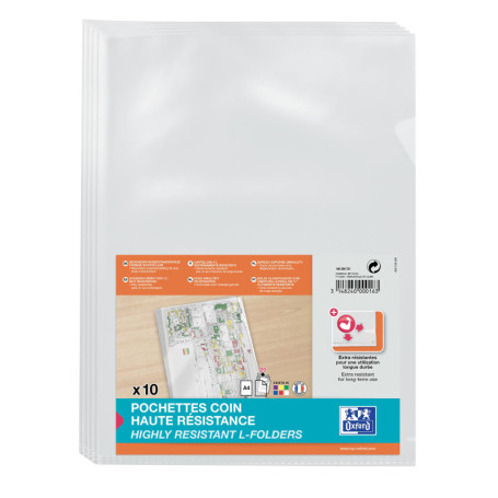 Oxford Lot de 100 Pochettes-Coin Haute Résistance A4 PVC Lisse Epaisseur 15/100ème Incolore