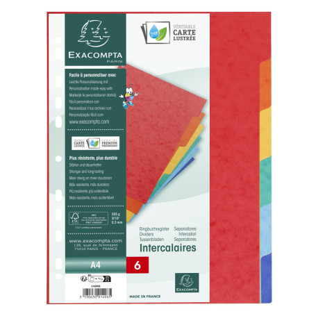 EXACOMPTA Jeu d’intercalaires 6 positions en carte lustrée 1406E