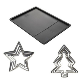 Zenker 9987550 Ensemble plaque à pâtisserie extensible avec 5 emporte-pièces étoiles et 5 emporte-pièces sapins, biscuits de Noë