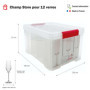 SUNDIS Champ Store, lot de 2 boîtes de rangement pour flûtes à champagne, en plastique transparent, renforcées avec couvercle cl
