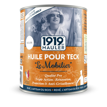 1919 BY MAULER - Huile Pour Teck « Le Mobilier » - Teck - 1L : protection, entretien et rénovation bois - Qualité professionnell