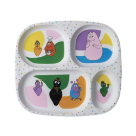 PLATEAU À 4 COMPARTIMENTS BARBAPAPA - Pour Enfant 6Mois+ - Mélamine - Sans BPA - 24 x 21- Lavable Au Lave-Vaisselle - MULTICOULE