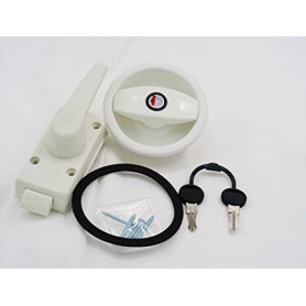 Serrure Blanche Perle à poignée pour Porte de Caravane avec Ouverture à Droite + Barillet & clés