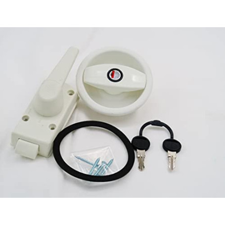 Serrure Blanche Perle à poignée pour Porte de Caravane avec Ouverture à Droite + Barillet & clés