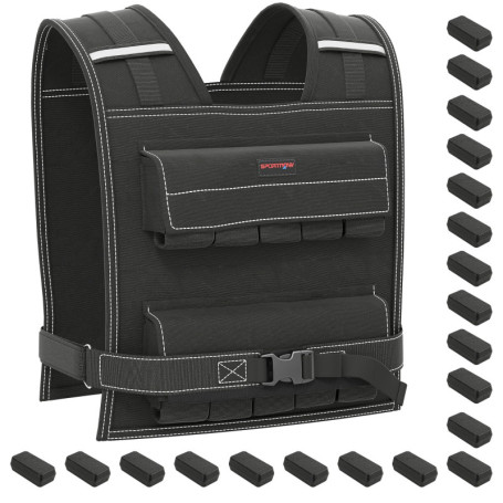 SPORTNOW Gilet lesté - veste lestée ajustable 20 kg, près du corps avec poids amovibles en fer, pour homme et femme, bande réflé