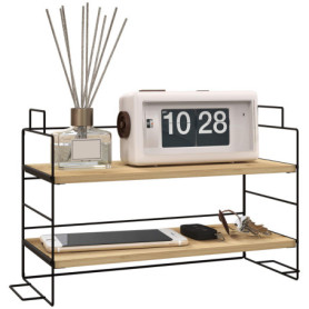 HOMCOM Organisateur de Bureau, étagère de Rangement de Bureau à 2 Niveaux, étagère en Bois et Structure métal Noir, 42 x 16,5 x 