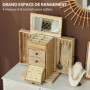 HOMCOM Boîte à bijoux femme à 4 niveaux, coffre à bijoux en bois avec ailes, miroir et 2 tiroirs pour bagues, boucles d'oreilles