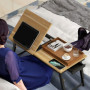 HOMCOM Table de lit Pliable et réglable, Plateau pour Ordinateur Portable avec Plateau inclinable, tiroir, Bureau de lit en Bamb