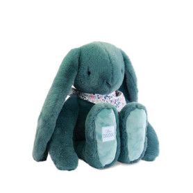 DOUDOU ET COMPAGNIE – Lapin Fleurette Eucalyptus 50 cm – Peluche Verte Ultra Douce – Doudou Bébé Naissance – Foulard Fleuri – La