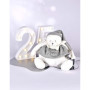 DOUDOU ET COMPAGNIE - Pantin d’Activités Ours ARGENT 25 Ans - Doudou Bébé avec Anneau et Tissus Sensoriels - Garantie Doudou Per