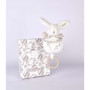 DOUDOU ET COMPAGNIE - Boîte à Musique Lapin Doudou Blanc – Peluche Musicale Ultra Douce Bébé avec Anneau Bois – Doudou Veilleuse