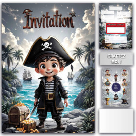 Lola et Louis (L&L) 10 Cartes Invitation Enfants avec Enveloppes pour fille et garçon • MESSAGE SECRET À GRATTER • Pirate Chasse