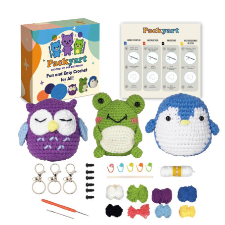 Packyart kit crochet débutant complet, DIY crochet animaux, loisirs créatifs, amigurumi débutant, cadeau DIY femme, set complet,