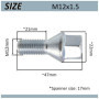 AERZETIX - C66676 - Lot de 2 boulons de roue M12x1.5 mm - pour clé: 17 mm - compatible avec 10 08 504, 47 09 077, 47 11 538 - mé