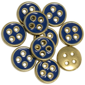 AERZETIX - C65725 - Lot de 10 Boutons à coudre ronds Ø11.5x2.6 mm à 4 trous L18 18L - couleur: bleu, doré - en plastique - confe