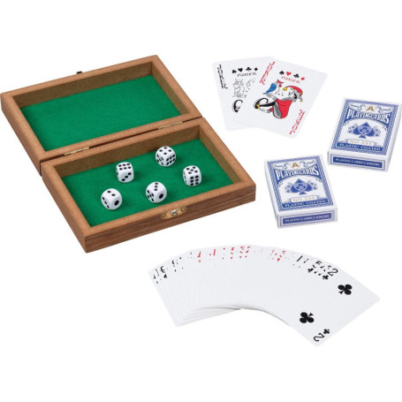goki 56308 - Boîte de 112 Cartes et 5 dés - Kit de Jeu pour Enfants - Cartes à Jouer Robustes et dés dans Une boîte en Bois - À 