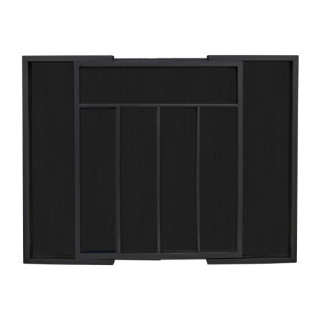 Relaxdays Bac à Couverts Bambou, Extensible, 7 Compartiments, ustensiles de Cuisine, HLP 5,5 x 31,5-48,5 x 37 cm, Noir