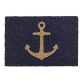 Relaxdays Paillasson Coco, 40 x 60 cm, Tapis d’entrée Motif Ancre, antidérapant, Maritime, intérieur & extérieur, Bleu