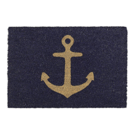 Relaxdays Paillasson Coco, 40 x 60 cm, Tapis d’entrée Motif Ancre, antidérapant, Maritime, intérieur & extérieur, Bleu
