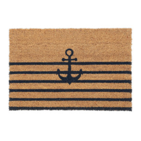 Relaxdays Paillasson Coco avec Ancre, Tapis Porte antidérapant, résistant, 40x60cm, intérieur & extérieur, Naturel/Noir