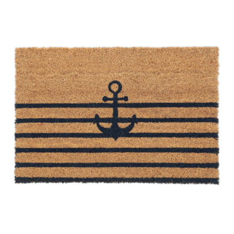 Relaxdays Paillasson Coco avec Ancre, Tapis Porte antidérapant, résistant, 40x60cm, intérieur & extérieur, Naturel/Noir