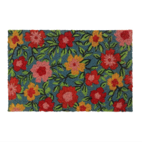 Relaxdays Paillasson Coco, Tapis d’entrée Motif Fleurs, 40x60 cm, antidérapant, résistant, intérieur, extérieur, coloré, 1 unité