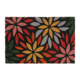 Relaxdays Paillasson Coco, Motif de Fleurs, 60 x 40 cm, Tapis d’entrée, intérieur, extérieur, antidérapant, coloré