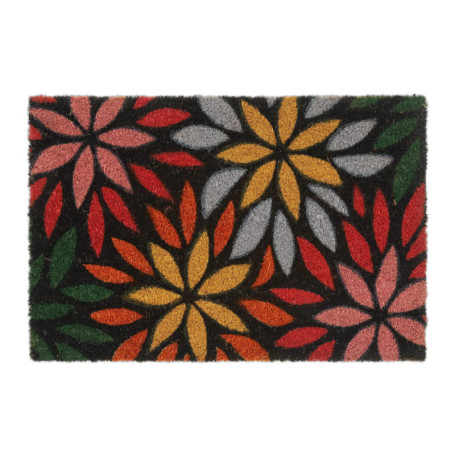 Relaxdays Paillasson Coco, Motif de Fleurs, 60 x 40 cm, Tapis d’entrée, intérieur, extérieur, antidérapant, coloré
