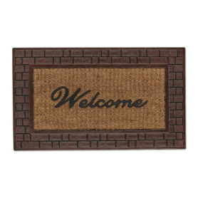 Relaxdays Paillasson Welcome, Coco Caoutchouc, 45x75 cm, Tapis d’entrée intérieur extérieur, antidérapant, Marron/Nature, 1 unit