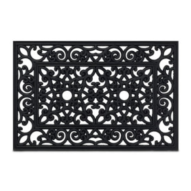 Relaxdays Paillasson Caoutchouc, 60 x 40 cm, antidérapant, résistant, extérieur, Tapis d’entrée, Ornement, Noir