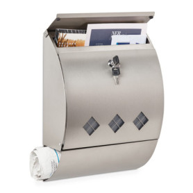 Relaxdays Boîte aux Lettres, Porte-journaux, Acier INOX, fenêtre de visualisation, 2 clés, HLP 40x30x12,5 cm, argenté
