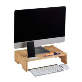 Relaxdays Support de Moniteur, Bambou, rehausseur écran, 3 Compartiments, Porte-Ordinateur, HLP : 10,5x41x28 cm, Nature