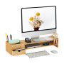 Relaxdays Support d'écran en Bambou, 5 tiroirs, réhausseur d'écran d'ordinateur/Laptop, HxLxP : 13 x 70 x 19 cm, Naturel