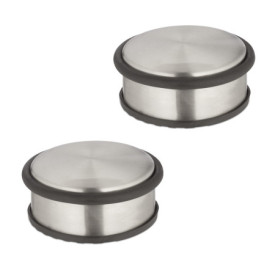 Relaxdays Butoir de porte, lot 2, plat et lourd, antidérapant, acier inoxydable, H x D : 4,5 x 10,5 cm, argenté & noir