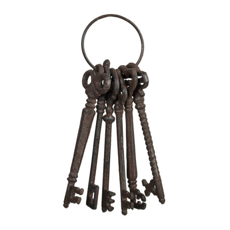 Relaxdays Trousseau de 6 clés décoratif pour Le Jardin, Design nostalgique/Vintage, en Fonte de Fer, Marron