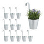 Relaxdays Pot de Fleur Suspendu, Lot de 12, Suspension Plantes, en métal, HxLxP: 30 x 13 x 20 cm, galvanisé, argenté