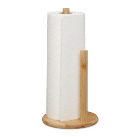 Relaxdays Dérouleur essuie-Tout Non Fixe, Bambou, avec Barre d’arrêt, H x D: 28 x 14,5 cm, Distributeur Cuisine, Nature