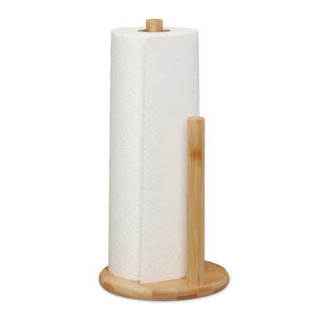 Relaxdays Dérouleur essuie-Tout Non Fixe, Bambou, avec Barre d’arrêt, H x D: 28 x 14,5 cm, Distributeur Cuisine, Nature