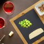Relaxdays Plateau de fromages & Plateau en Ardoise, 3 Couverts, récipient à Sauce, 4 fourchettes, Bambou, Nature - Noir