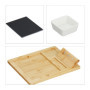 Relaxdays Plateau de fromages & Plateau en Ardoise, 3 Couverts, récipient à Sauce, 4 fourchettes, Bambou, Nature - Noir